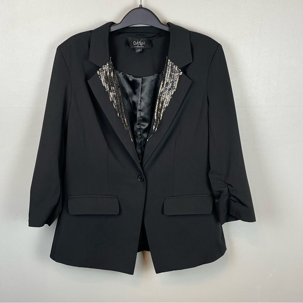 Kardashian Kollection KDash Black Embellished Blazer Ruched Sleeve Size 8